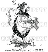 Vector Clip Art of Retro Girl Carrying Flowers in Her Dress by Prawny Vintage