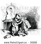 Vector Clip Art of Retro Girl Consoling Her Sister over a Broken Toy by Prawny Vintage
