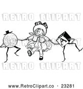 Vector Clip Art of Retro Girl Dancing with Toys by Prawny Vintage
