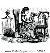 Vector Clip Art of Retro Girl Holding a Doll by a Chair by Prawny Vintage
