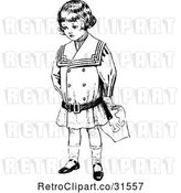 Vector Clip Art of Retro Girl Holding a Drawing Behind Her Back by Prawny Vintage