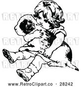 Vector Clip Art of Retro Girl Holding a Puppy by Prawny Vintage