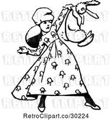 Vector Clip Art of Retro Girl Holding up a Rabbit by Prawny Vintage