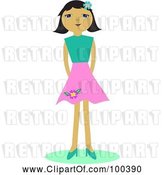 Vector Clip Art of Retro Girl in a Pink Skirt by