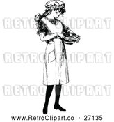 Vector Clip Art of Retro Girl in an Apron, Holding a Bowl by Prawny Vintage