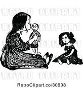 Vector Clip Art of Retro Girl Kissing Her Male Doll by Prawny Vintage