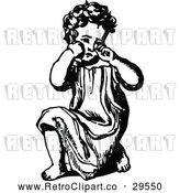 Vector Clip Art of Retro Girl Kneeling and Crying by Prawny Vintage