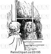 Vector Clip Art of Retro Girl Looking at Her Reflection in a Window by Prawny Vintage