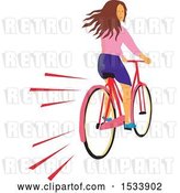 Vector Clip Art of Retro Girl Looking Back While Riding a Bicycle by Patrimonio