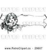 Vector Clip Art of Retro Girl on a Floral Banner by Prawny Vintage