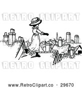 Vector Clip Art of Retro Girl on a Roof by Prawny Vintage