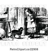 Vector Clip Art of Retro Girl Opening a Door for a Cat by Prawny Vintage