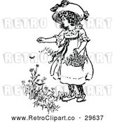 Vector Clip Art of Retro Girl Picking Flowers by Prawny Vintage