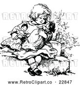 Vector Clip Art of Retro Girl Playing with Dolls by Prawny Vintage