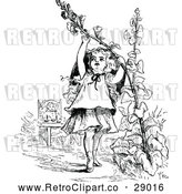 Vector Clip Art of Retro Girl Pulling on a Flower Stalk by Prawny Vintage