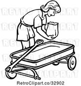 Vector Clip Art of Retro Girl Putting a Bag in a Wagon in by Picsburg