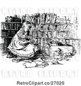 Vector Clip Art of Retro Girl Reading in a Library by Prawny Vintage