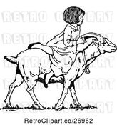 Vector Clip Art of Retro Girl Riding a Goat by Prawny Vintage