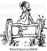 Vector Clip Art of Retro Girl Sitting on a Fence by Prawny Vintage