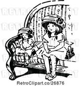 Vector Clip Art of Retro Girl Sitting with Her Doll by Prawny Vintage