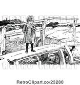 Vector Clip Art of Retro Girl Standing on a Footbridge by Prawny Vintage