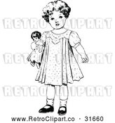 Vector Clip Art of Retro Girl Standing with a Doll by Prawny Vintage
