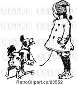 Vector Clip Art of Retro Girl Walking Her Dog by Prawny Vintage