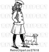 Vector Clip Art of Retro Girl Walking with a Cat by Prawny Vintage