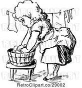 Vector Clip Art of Retro Girl Washing and Hanging Laundry by Prawny Vintage