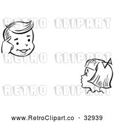 Vector Clip Art of Retro Girl Watching a Boy Perform a Mind Reading Magic Trick by Picsburg