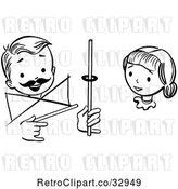Vector Clip Art of Retro Girl Watching a Boy Perform a Rising Ring Magic Trick by Picsburg