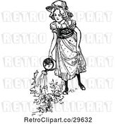 Vector Clip Art of Retro Girl Watering Flowers by Prawny Vintage