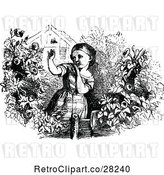 Vector Clip Art of Retro Girl Weary of a Bee in a Garden by Prawny Vintage