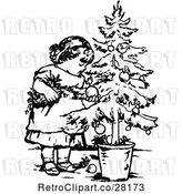 Vector Clip Art of Retro Girl with a Potted Christmas Tree by Prawny Vintage