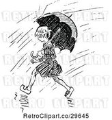 Vector Clip Art of Retro Girl with an Umbrella in the Rain by Prawny Vintage