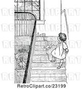 Vector Clip Art of Retro Girl with Toys on Stairs by Prawny Vintage