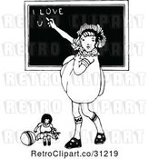 Vector Clip Art of Retro Girl Writing I Love You on a Chalk Board by Prawny Vintage
