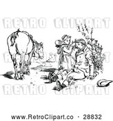 Vector Clip Art of Retro Girlmending a Man After Falling by Prawny Vintage