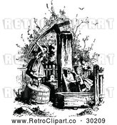 Vector Clip Art of Retro Girls at a Water Pump by Prawny Vintage