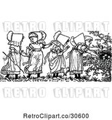 Vector Clip Art of Retro Girls Discovering a Nest in a Garden by Prawny Vintage