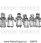 Vector Clip Art of Retro Girls Holding Hands by Prawny Vintage
