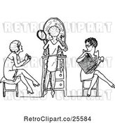 Vector Clip Art of Retro Girls Reading and Putting on Makeup by Prawny Vintage