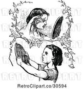 Vector Clip Art of Retro Girls Trainning Their Hair and Looking in Mirrors by Prawny Vintage