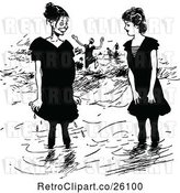 Vector Clip Art of Retro Girls Wading on the Beach by Prawny Vintage