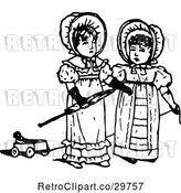Vector Clip Art of Retro Girls with an Umbrella and Pull Toy by Prawny Vintage