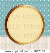Vector Clip Art of Retro Gold Circular Frame on Blue Polka Dots and Stripes by Elaineitalia