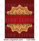 Vector Clip Art of Retro Gold Doily and Blank Text Bar over a Red Pattern by KJ Pargeter