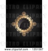 Vector Clip Art of Retro Golden Floral Diamond Frame with a Shiny Center over Black Stripes by KJ Pargeter