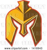 Vector Clip Art of Retro Golden Spartan Helmet with a Red Outline by Patrimonio