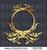 Vector Clip Art of Retro Golden Wreath Frame over Gray by KJ Pargeter
